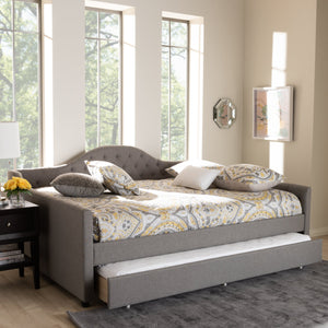 Baxton Studio Eliza Modern and Contemporary Grey Fabric Upholstered Queen Size Daybed with Trundle