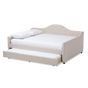 Baxton Studio Eliza Modern and Contemporary Light Beige Fabric Upholstered Full Size Daybed with Trundle