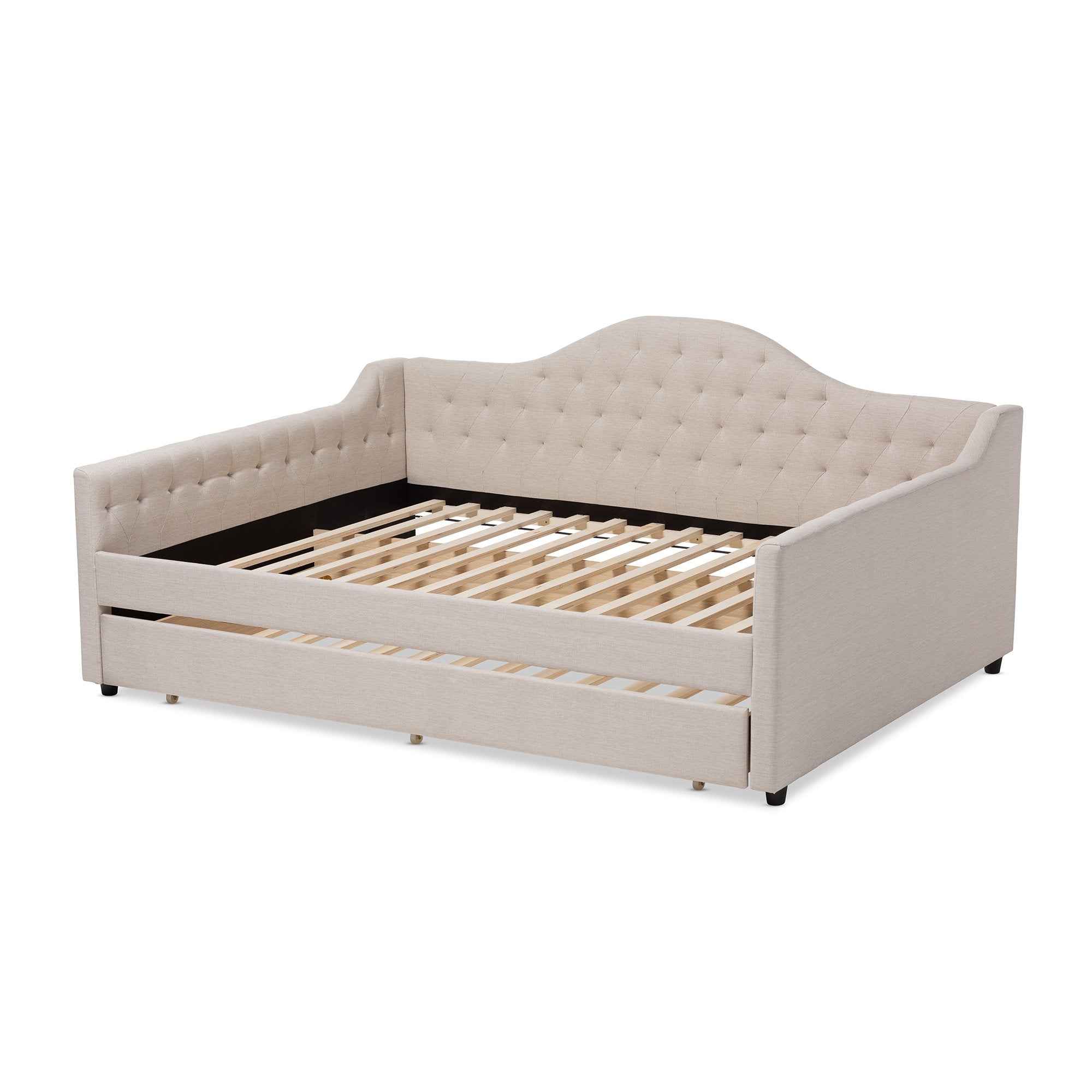 Baxton Studio Eliza Modern and Contemporary Light Beige Fabric Upholstered Queen Size Daybed with Trundle