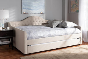 Baxton Studio Eliza Modern and Contemporary Light Beige Fabric Upholstered Full Size Daybed with Trundle