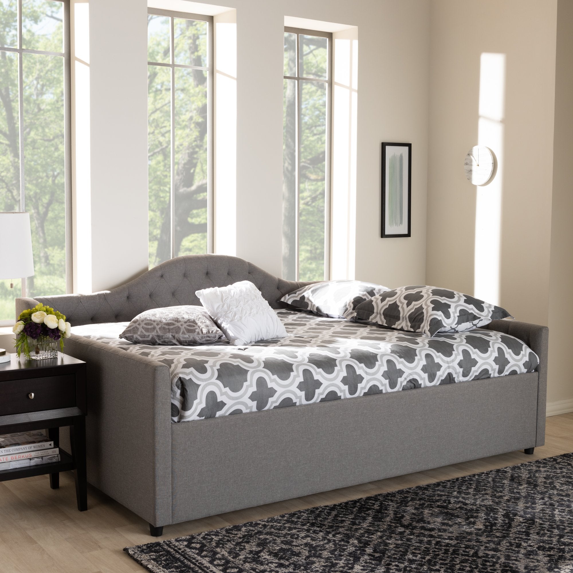 Baxton Studio Eliza Modern and Contemporary Grey Fabric Upholstered Full Size Daybed