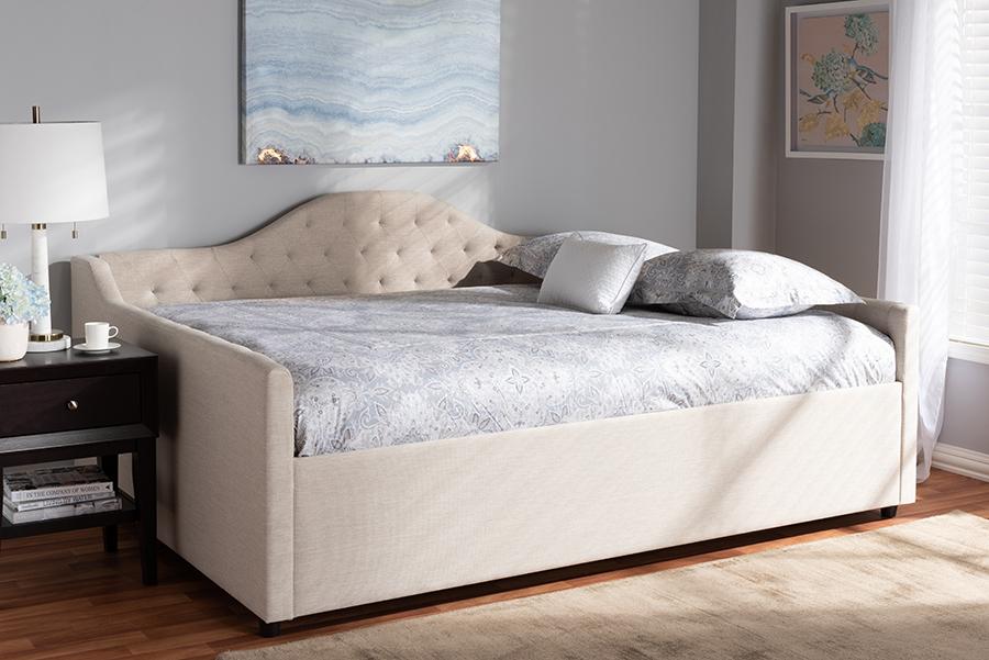 Baxton Studio Eliza Modern and Contemporary Light Beige Fabric Upholstered Full Size Daybed