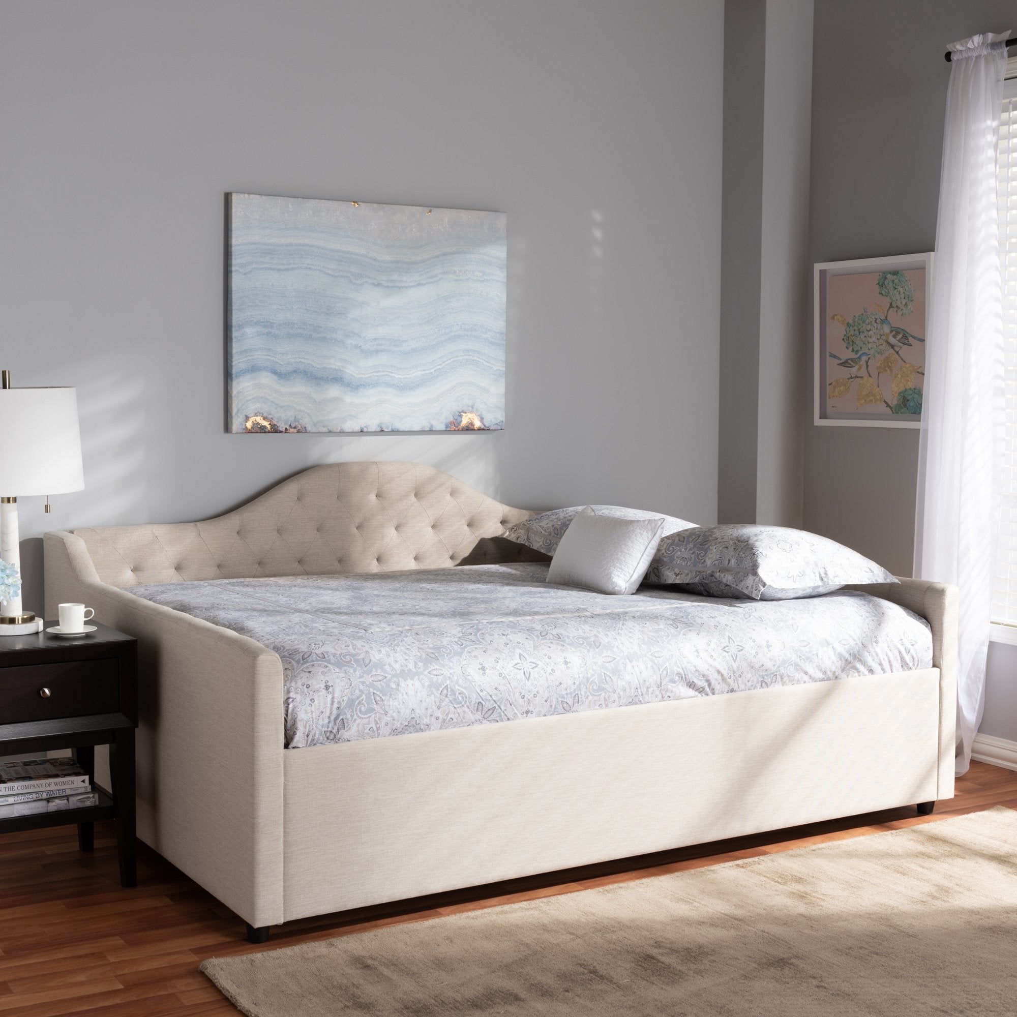 Baxton Studio Eliza Modern and Contemporary Light Beige Fabric Upholstered Queen Size Daybed