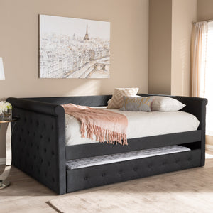 Baxton Studio Alena Modern and Contemporary Dark Grey Fabric Upholstered Full Size Daybed with Trundle