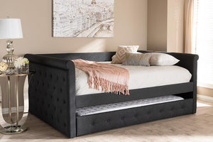 Baxton Studio Alena Modern and Contemporary Dark Grey Fabric Upholstered Full Size Daybed with Trundle