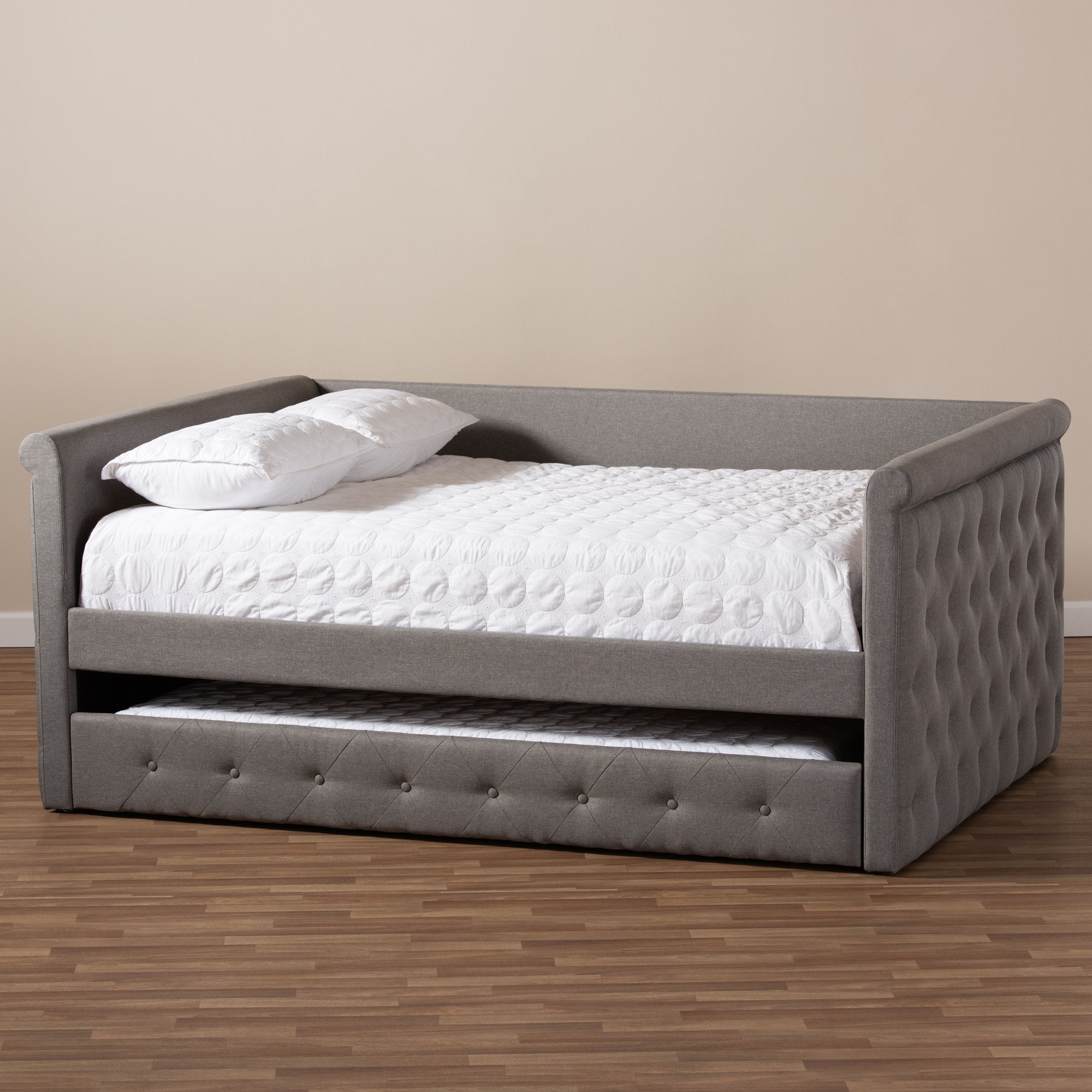 Baxton Studio Alena Modern and Contemporary Grey Fabric Upholstered Queen Size Daybed with Trundle