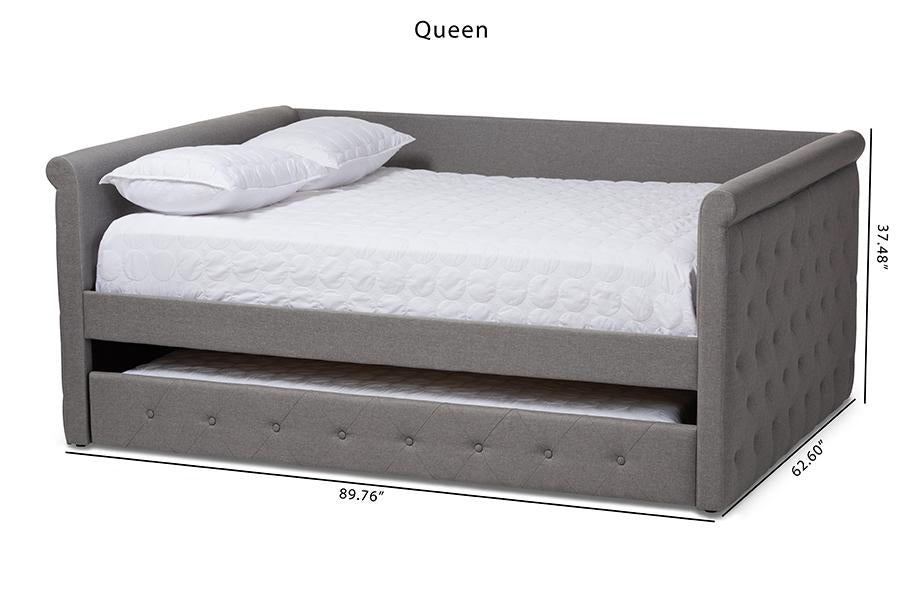 Baxton Studio Alena Modern and Contemporary Grey Fabric Upholstered Queen Size Daybed with Trundle