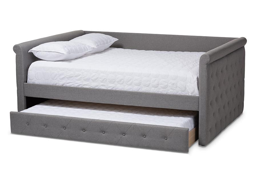 Baxton Studio Alena Modern and Contemporary Grey Fabric Upholstered Full Size Daybed with Trundle