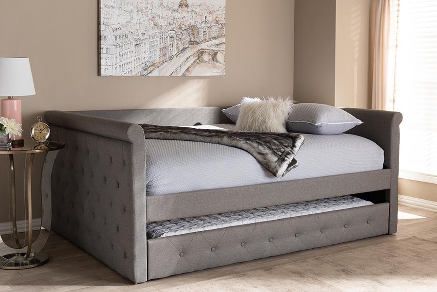 Baxton Studio Alena Modern and Contemporary Grey Fabric Upholstered Full Size Daybed with Trundle