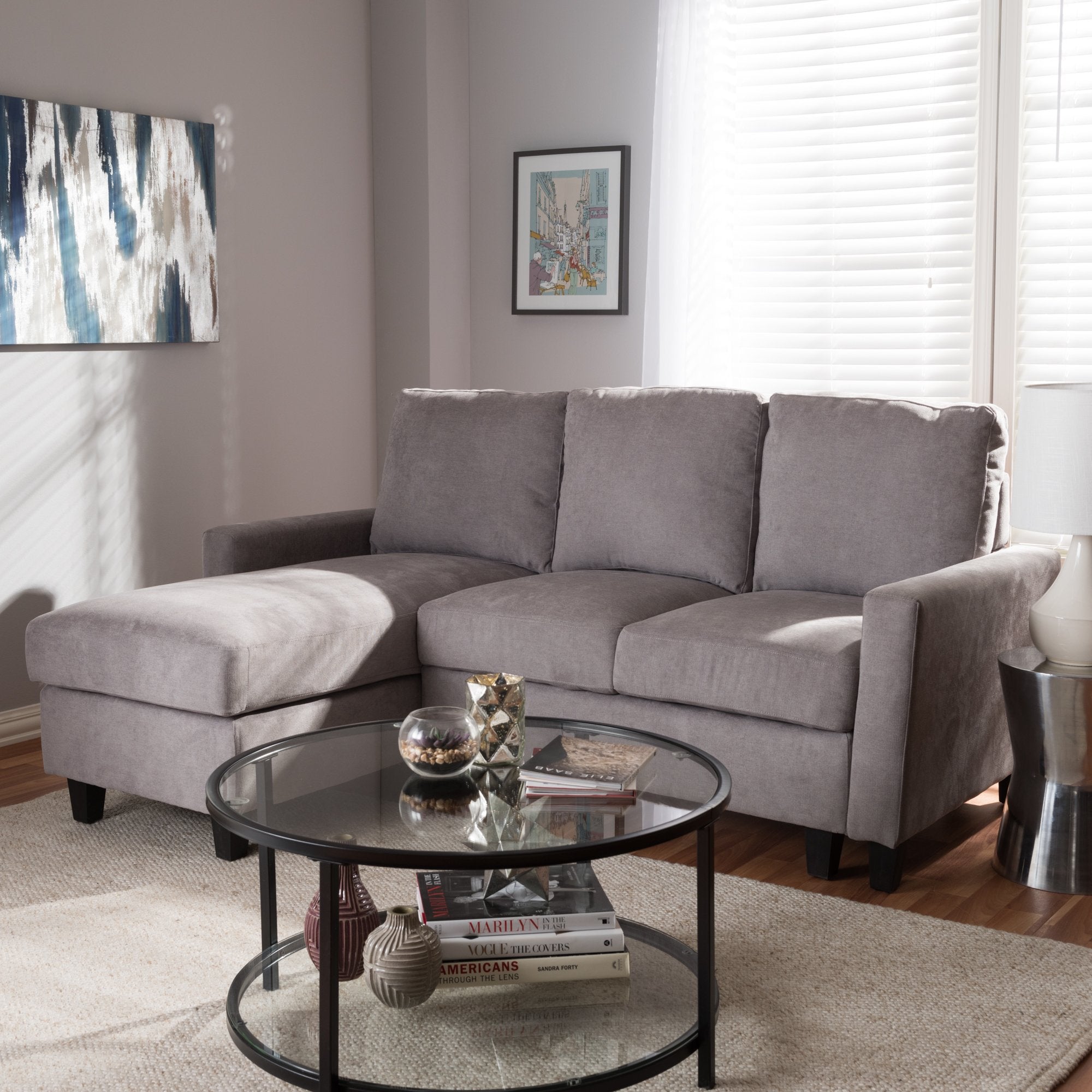 Baxton Studio Greyson Modern And Contemporary Light Grey Fabric Upholstered Reversible Sectional Sofa