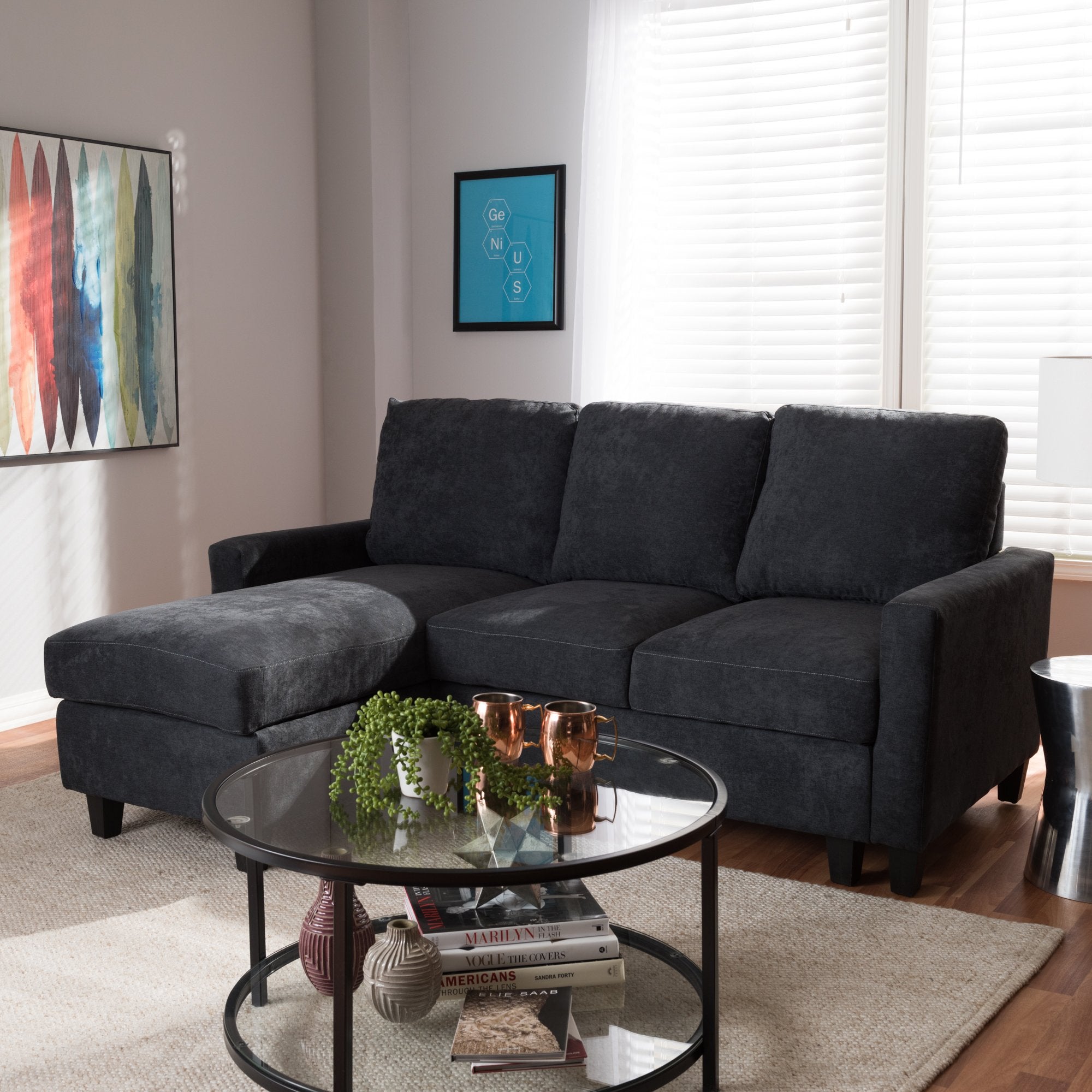 Baxton Studio Greyson Modern And Contemporary Dark Grey Fabric Upholstered Reversible Sectional Sofa