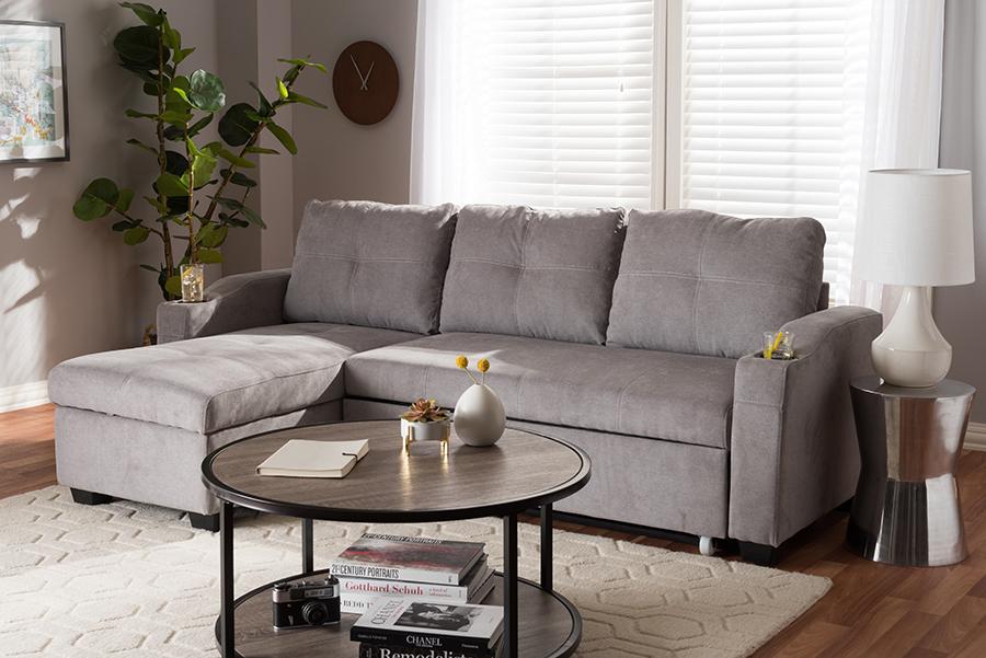 Baxton Studio Lianna Modern and Contemporary Light Grey Fabric Upholstered Sectional Sofa