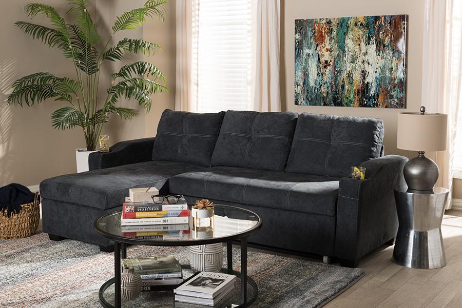 Baxton Studio Lianna Modern and Contemporary Dark Grey Fabric Upholstered Sectional Sofa