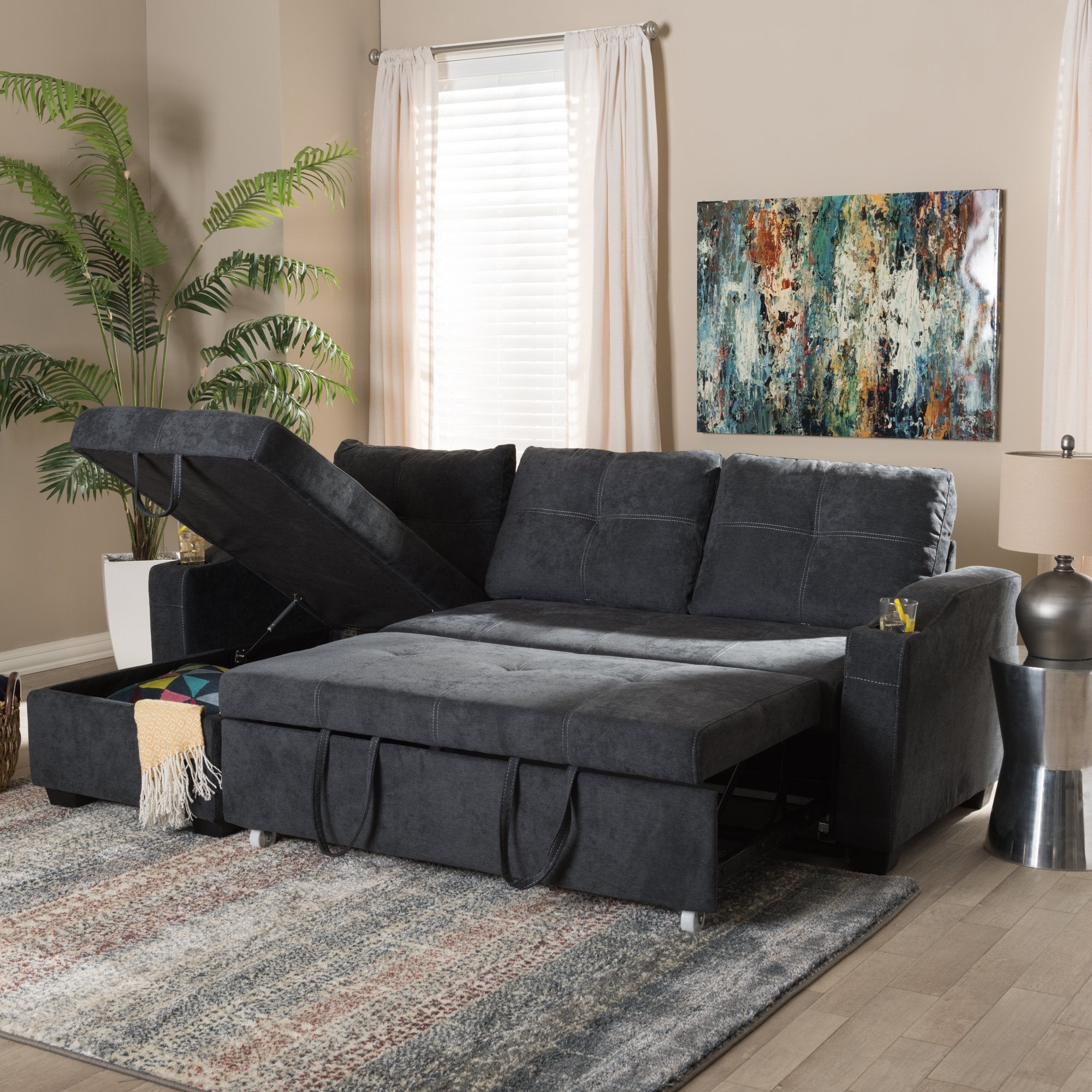 Baxton Studio Lianna Modern and Contemporary Dark Grey Fabric Upholstered Sectional Sofa