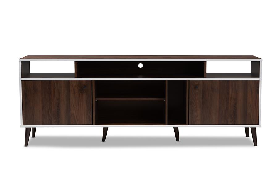 Baxton Studio Marion Mid-Century Modern Brown and White Finished TV Stand