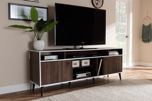 Baxton Studio Marion Mid-Century Modern Brown and White Finished TV Stand