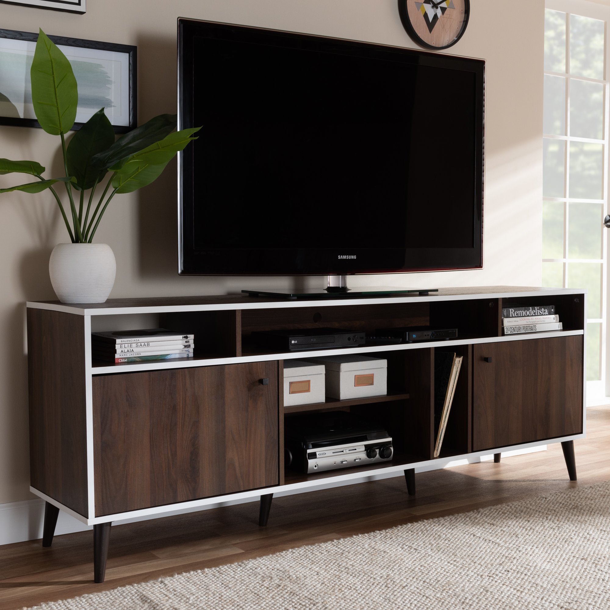 Baxton Studio Marion Mid-Century Modern Brown and White Finished TV Stand