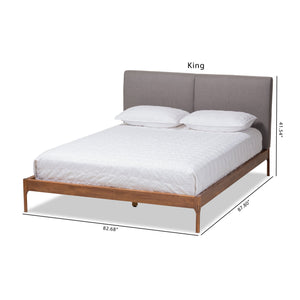 Baxton Studio Aveneil Mid-Century Modern Grey Fabric Upholstered Walnut Finished King Size Platform Bed