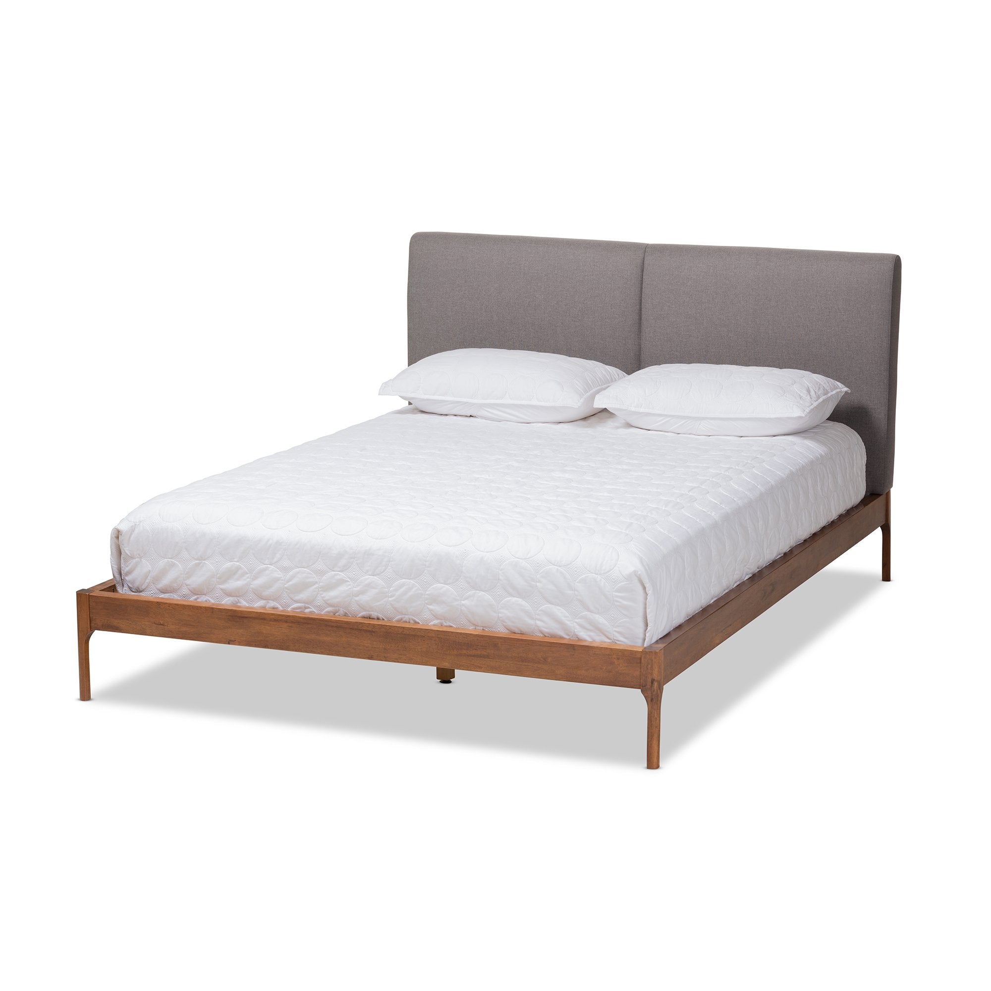 Baxton Studio Aveneil Mid-Century Modern Grey Fabric Upholstered Walnut Finished Full Size Platform Bed