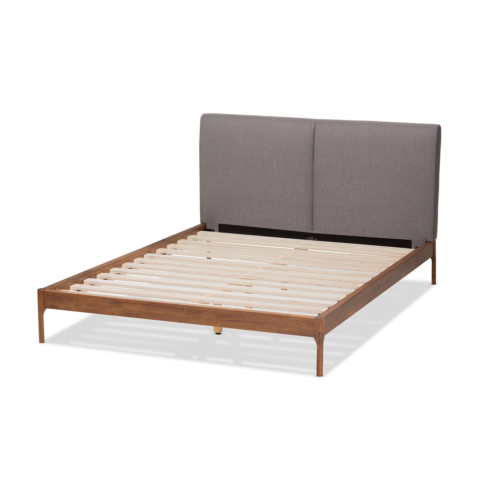 Baxton Studio Aveneil Mid-Century Modern Grey Fabric Upholstered Walnut Finished King Size Platform Bed