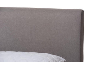 Baxton Studio Aveneil Mid-Century Modern Grey Fabric Upholstered Walnut Finished Full Size Platform Bed