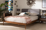 Baxton Studio Aveneil Mid-Century Modern Grey Fabric Upholstered Walnut Finished Full Size Platform Bed