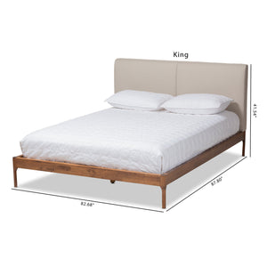 Baxton Studio Aveneil Mid-Century Modern Beige Fabric Upholstered Walnut Finished King Size Platform Bed