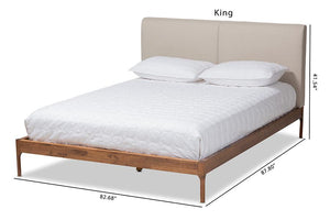 Baxton Studio Aveneil Mid-Century Modern Beige Fabric Upholstered Walnut Finished King Size Platform Bed