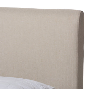 Baxton Studio Aveneil Mid-Century Modern Beige Fabric Upholstered Walnut Finished Queen Size Platform Bed