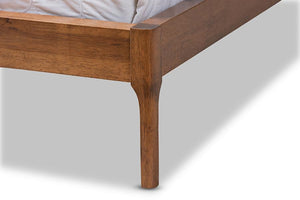 Baxton Studio Aveneil Mid-Century Modern Beige Fabric Upholstered Walnut Finished Full Size Platform Bed