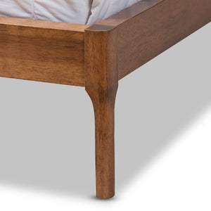 Baxton Studio Aveneil Mid-Century Modern Beige Fabric Upholstered Walnut Finished Queen Size Platform Bed