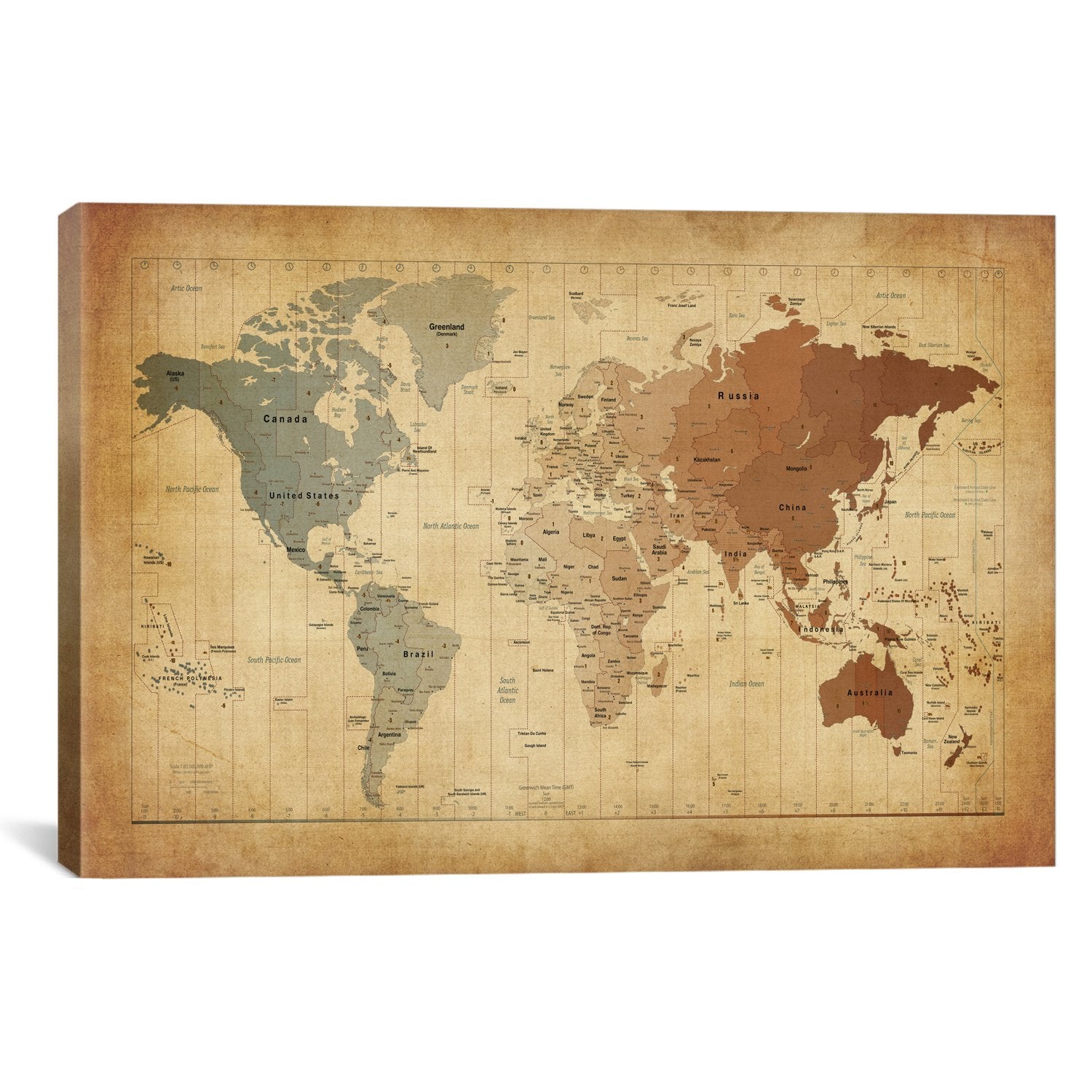 Map of The World III by Michael Tompsett Canvas Print - UNQFurniture