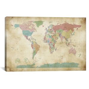 World Cities Map by Michael Tompsett Canvas Print - UNQFurniture