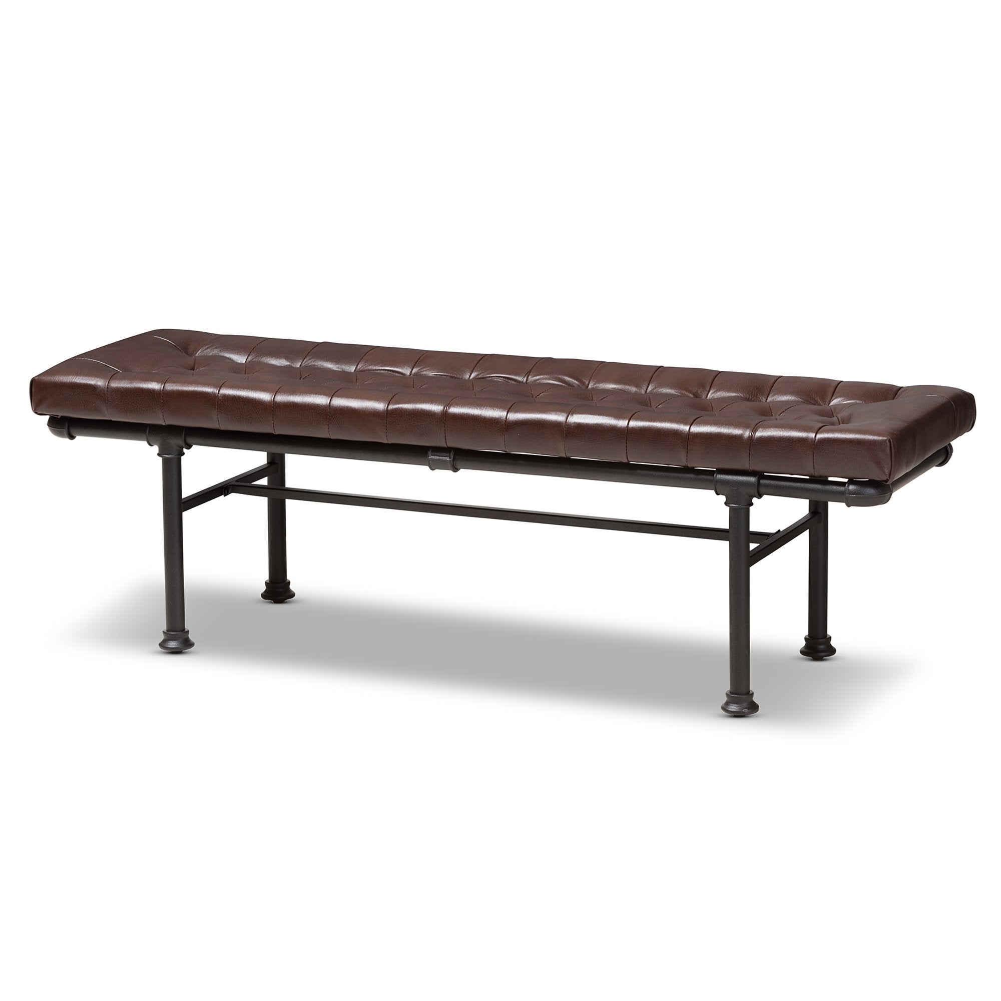 Baxton Studio Zelie Rustic and Industrial Brown Faux Leather Upholstered Bench