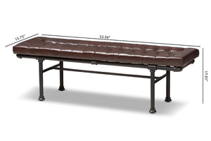 Baxton Studio Zelie Rustic and Industrial Brown Faux Leather Upholstered Bench