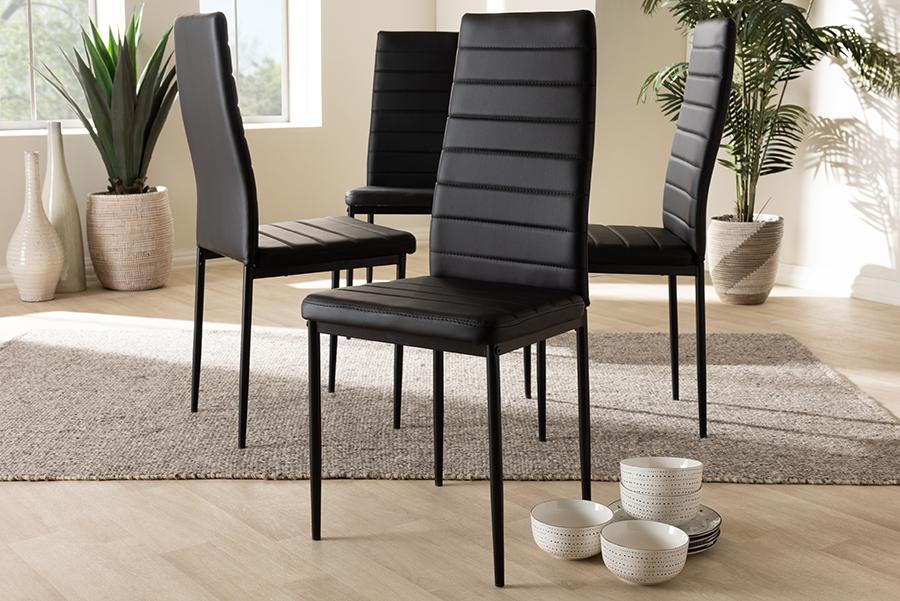 Baxton Studio Armand Modern and Contemporary Black Faux Leather Upholstered Dining Chair (Set of 4)