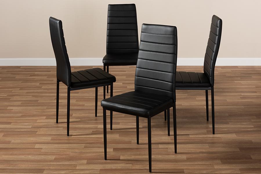 Baxton Studio Armand Modern and Contemporary Black Faux Leather Upholstered Dining Chair (Set of 4)