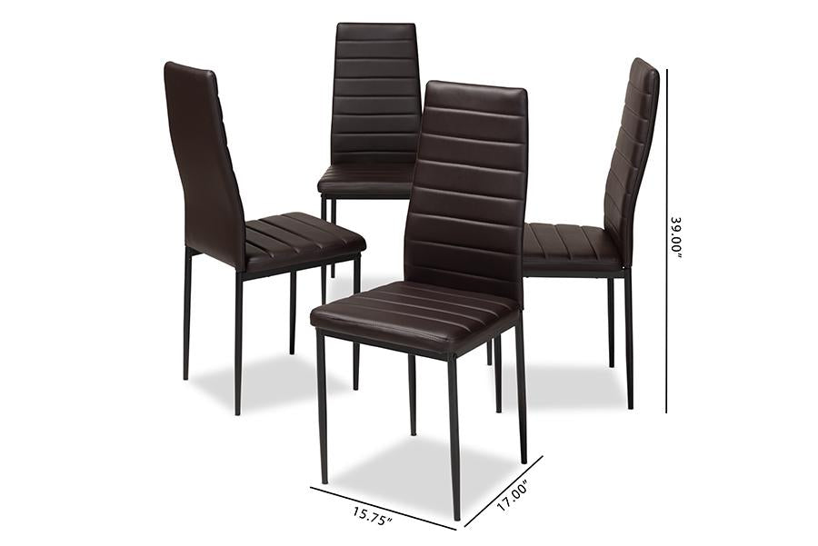 Baxton Studio Armand Modern and Contemporary Brown Faux Leather Upholstered Dining Chair (Set of 4)