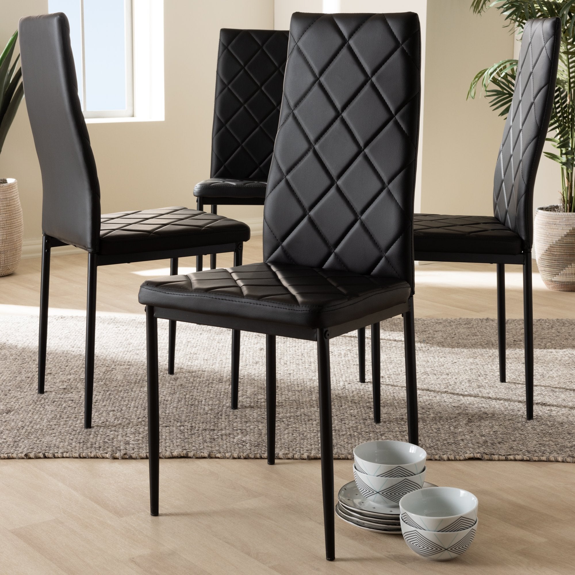 Baxton Studio Blaise Modern and Contemporary Black Faux Leather Upholstered Dining Chair (Set of 4)