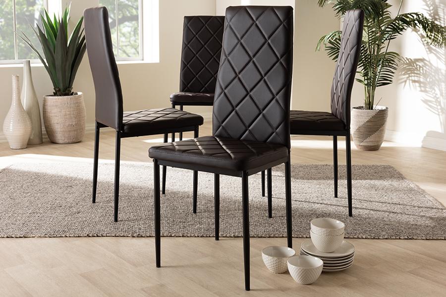 Baxton Studio Blaise Modern and Contemporary Brown Faux Leather Upholstered Dining Chair (Set of 4)