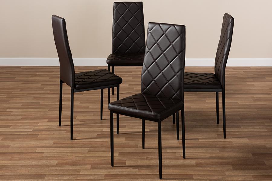 Baxton Studio Blaise Modern and Contemporary Brown Faux Leather Upholstered Dining Chair (Set of 4)