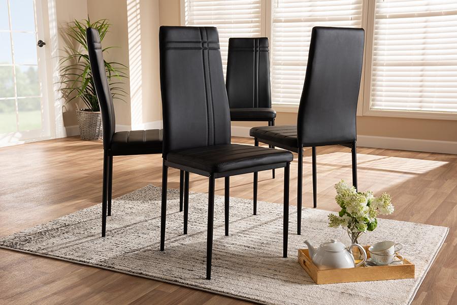 Baxton Studio Matiese Modern and Contemporary Black Faux Leather Upholstered Dining Chair (Set of 4)