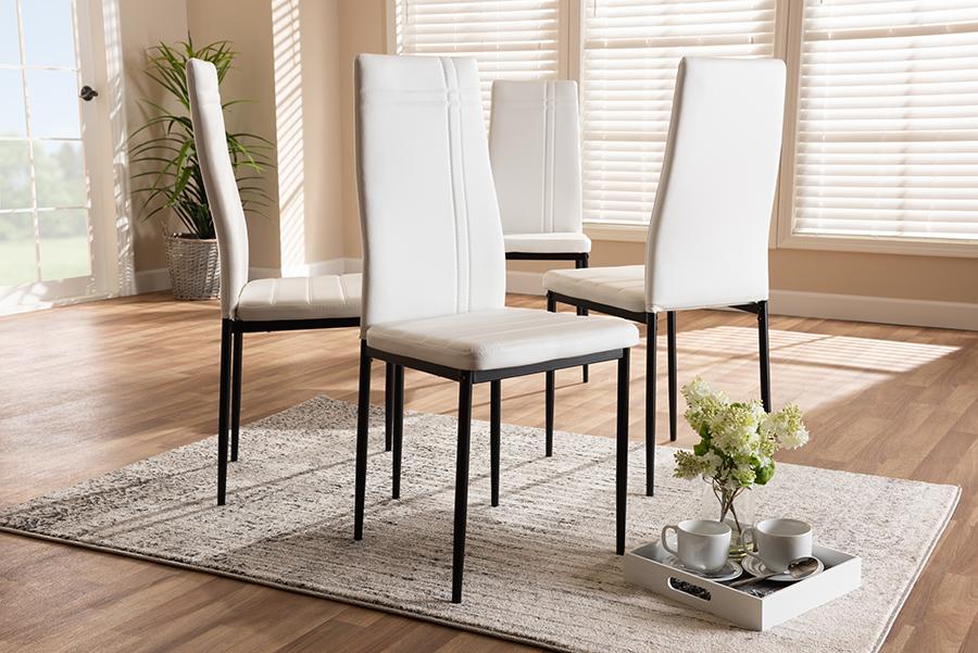 Baxton Studio Matiese Modern and Contemporary White Faux Leather Upholstered Dining Chair (Set of 4)