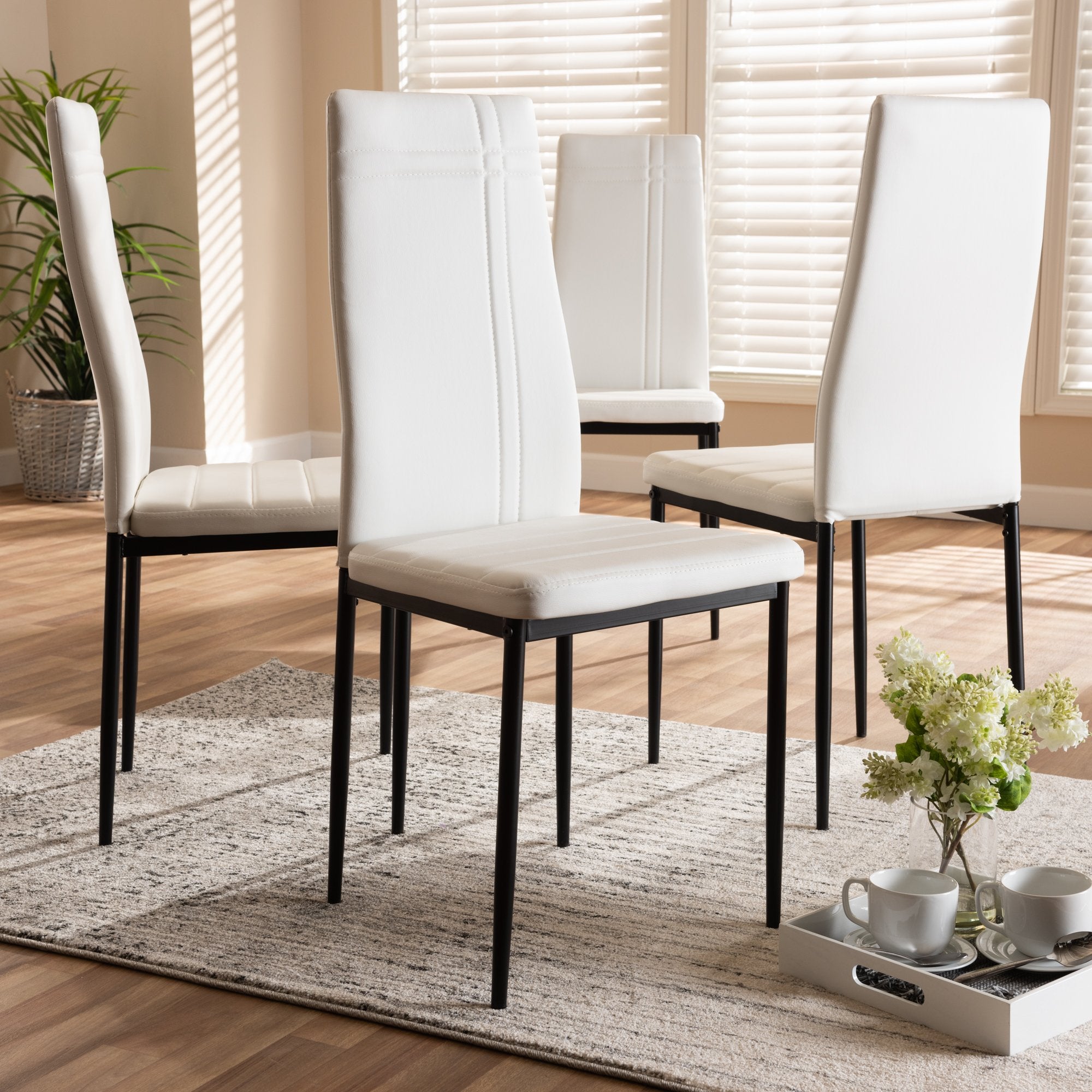 Baxton Studio Matiese Modern and Contemporary White Faux Leather Upholstered Dining Chair (Set of 4)