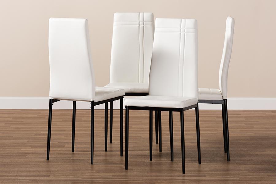 Baxton Studio Matiese Modern and Contemporary White Faux Leather Upholstered Dining Chair (Set of 4)