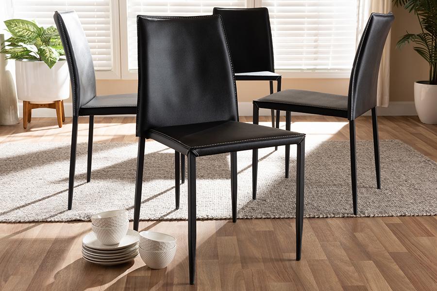 Baxton Studio Pascha Modern and Contemporary Black Faux Leather Upholstered Dining Chair (Set of 4)