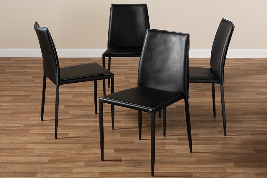 Baxton Studio Pascha Modern and Contemporary Black Faux Leather Upholstered Dining Chair (Set of 4)