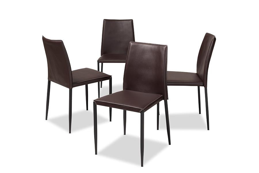 Baxton Studio Pascha Modern and Contemporary Brown Faux Leather Upholstered Dining Chair (Set of 4)