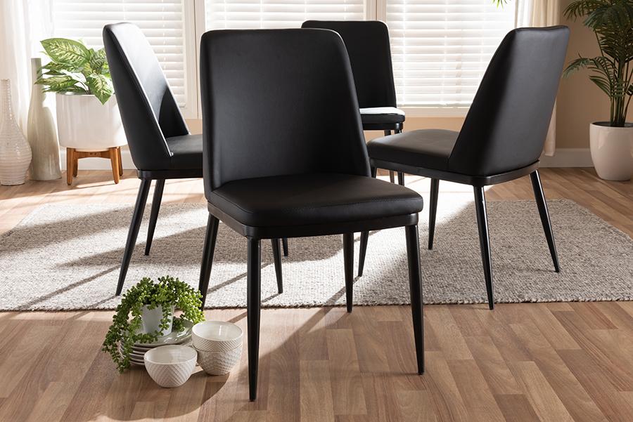 Baxton Studio Darcell Modern and Contemporary Black Faux Leather Upholstered Dining Chair (Set of 4)