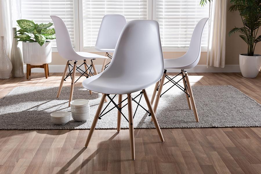 Baxton Studio Sydnea Mid-Century Modern White Acrylic Brown Wood Finished Dining Chair (Set of 4)